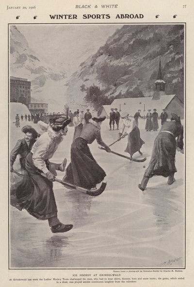 Jugando hockey sobre hielo en Grindelwald, Suiza de Charles Mills (after) Sheldon