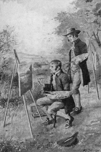 El fontanero del pueblo ayudando a un joven John Constable a pintar una escena en Suffolk de Charles Mills (after) Sheldon