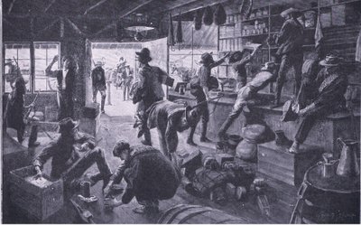 Bóers saqueando una tienda en la propiedad del río Grange (ilustración de After Pretoria: The Guerilla War, 1902) de Charles Mills Sheldon
