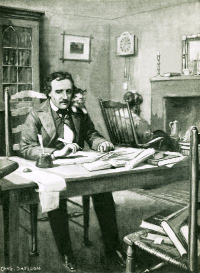 Poe trabajando bajo la mirada de Catalina de Charles Mills Sheldon