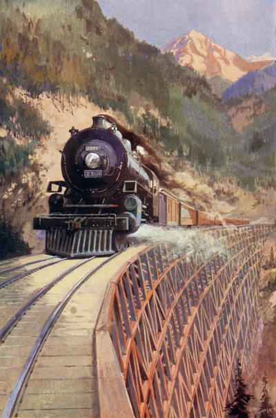 Tren cruzando cañón en América del Norte de Charles Mills after Sheldon