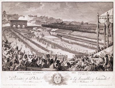 Festival de la Federación, 14 de julio de 1790, en el Campo de Marte, finales del siglo XVIII, grabado por Isidore Stanislas Helman (1743-1809) de Charles Monnet