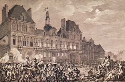 Robespierre, Saint-Just, Couthon y Hanriot refugiándose en el Hôtel de Ville en París, 9 de Thermidor Año II (27 de julio de 1794) 1800 de Charles Monnet