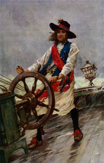 Un Sea Rover, un marinero gobernando un barco en una tormenta (litografía en color) de Charles Murray (after) Padday