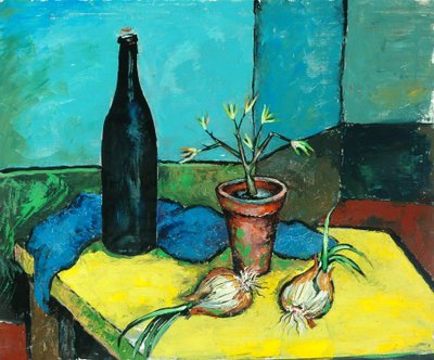 Botella negra y cebollas (óleo sobre lienzo) de Charles Murray