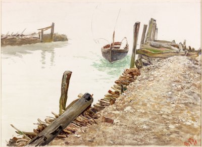 Bote acercándose a un muelle de Charles Napier Hemy