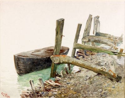 Bote acercándose a un muelle de Charles Napier Hemy