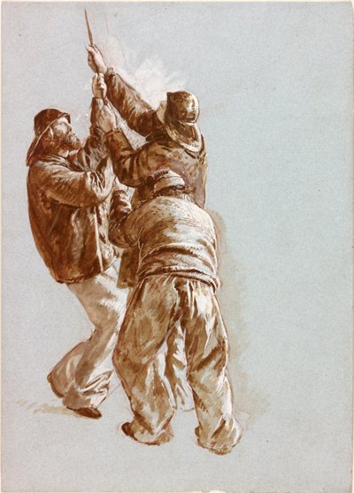 Pescadores tirando de una cuerda de Charles Napier Hemy