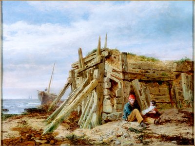 Bajo el rompeolas, c.1863 de Charles Napier Hemy