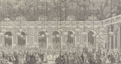 Decoración para un baile de máscaras en Versalles, con motivo de..., ca. 1860 reimpresión de la placa de 1764 de Charles Nicolas Cochin