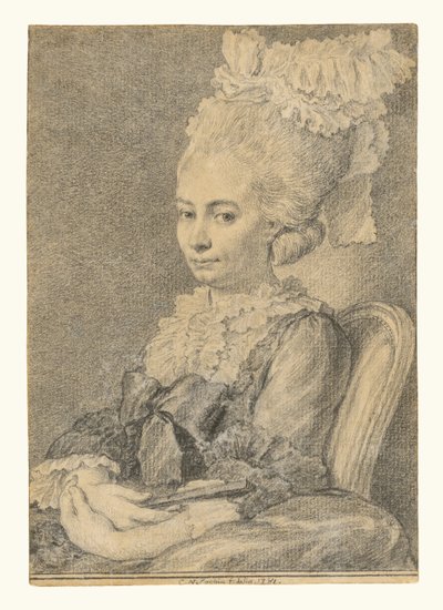 Retrato de una joven con un abanico en la mano de Charles Nicolas Cochin II