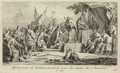 Alfonso I, conde de Toulouse, toma la cruz de la mano de Bernardo de Claraval, prometiendo unirse a la Segunda Cruzada de Charles Nicolas II Cochin