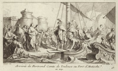 Llegada de Bertrand, Conde de Toulouse, al puerto de Antioquía, para asumir su gobierno del Condado de Trípoli de Charles Nicolas II Cochin