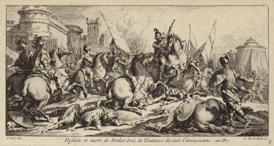 Derrota y muerte de Didier de Tolosa ante Carcasona, 587 (grabado) de Charles Nicolas II Cochin