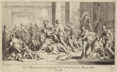 Hugonotes saqueando la Catedral de Montpellier, Francia, 1621 de Charles Nicolas II Cochin