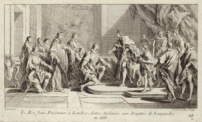 El Rey Juan II de Francia, prisionero de los ingleses en Londres, dando audiencia a una delegación de Languedoc de Charles Nicolas II Cochin