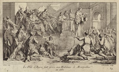 Luis I, duque de Anjou, regente del rey Carlos VI de Francia, agradeciendo al pueblo de Montpellier de Charles Nicolas II Cochin