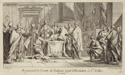 Raymond VI, conde de Toulouse, humillándose en la iglesia de San Gil para levantar su excomunión de Charles Nicolas II Cochin