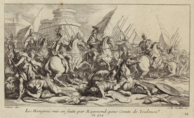 El ejército húngaro puesto en fuga por Raymond Pons, Conde de Toulouse, 924 de Charles Nicolas II Cochin