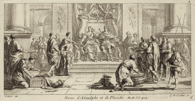 Boda de Gala Placidia y Ataúlfo, rey de los visigodos, Narbona, 414 (grabado) de Charles Nicolas II Cochin