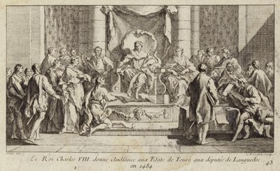 El rey Carlos VIII de Francia escuchando a los diputados de Languedoc en los Estados Generales en Tours de Charles Nicolas II Cochin