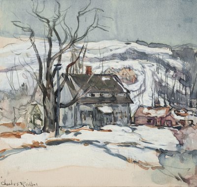 Casa y árbol en invierno de Charles P. Reiffel