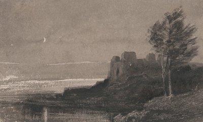 Un castillo a orillas del agua a la luz de la luna de Charles Parsons Knight