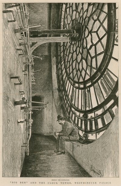 Detrás del reloj, Big Ben y la Torre del Reloj, Palacio de Westminster de Charles Paul Renouard