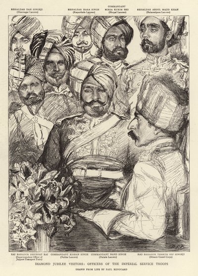 Visitantes del Jubileo de Diamante, oficiales de las tropas del Servicio Imperial de Charles Paul Renouard