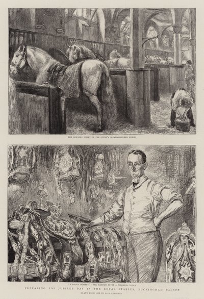 Preparativos para el Día del Jubileo en las caballerizas reales, Palacio de Buckingham de Charles Paul Renouard
