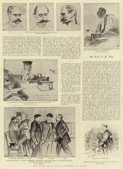 El juicio de M Zola, bocetos en la corte de Charles Paul Renouard