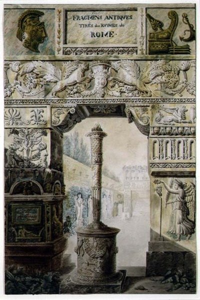Fragmentos antiguos de la antigua Roma, diseño para una página de título de 