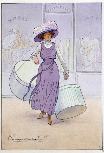 Pequeños métiers de París: el modista. Dibujo de Charles Pezeu dit Carlopez (siglo XX) de Charles Pezeu Carlopez