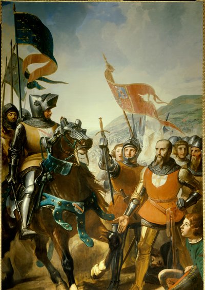 Guerra de los Cien Años (1337-1453): detalle de la Batalla de Cocherel, cerca de Evreux ganada por Bertrand du Guesclin (1320-1380) sobre las tropas del rey de Navarra, el 16/05/1364 de Charles Philippe Lariviere