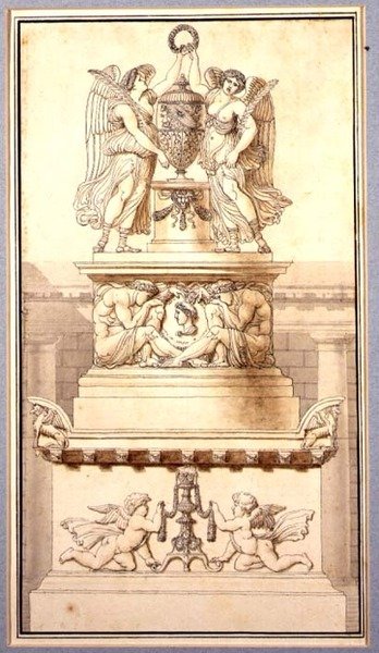 Diseño para un monumento funerario a un general romano, c.1800 de Charles Pierre Joseph Normand