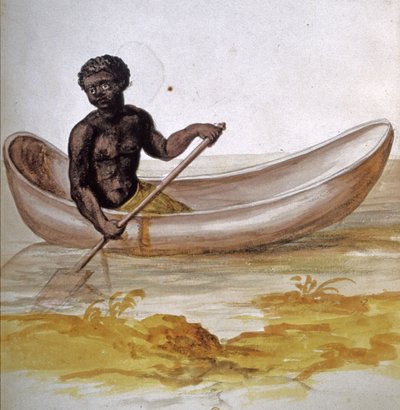 Joven negro en una canoa en el Caribe, c.1686 (acuarela) de Charles Plumier