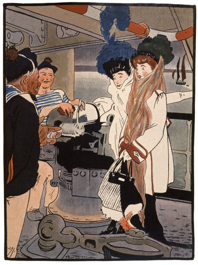 Barco de guerra, c.1900 (impresión) de Charles Pourriol