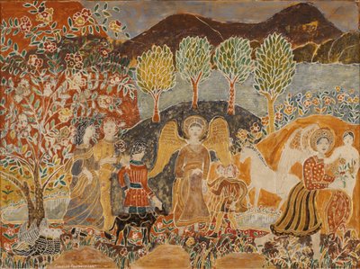 Ángeles en un paisaje (técnica mixta sobre panel) de Charles Prendergast
