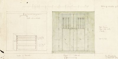 Diseño para un armario, mostrado en elevación del frente e interior, c.1899-1900 de Charles Rennie Mackintosh