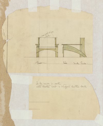 Diseño para una silla de roble, mostrada en elevaciones frontal y lateral, 1905 de Charles Rennie Mackintosh