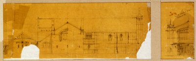 Diseño para la fachada de una iglesia mostrada en elevación, y un diseño subsidiario para la entrada de la iglesia, mostrado en elevación, c.1895-99 de Charles Rennie Mackintosh