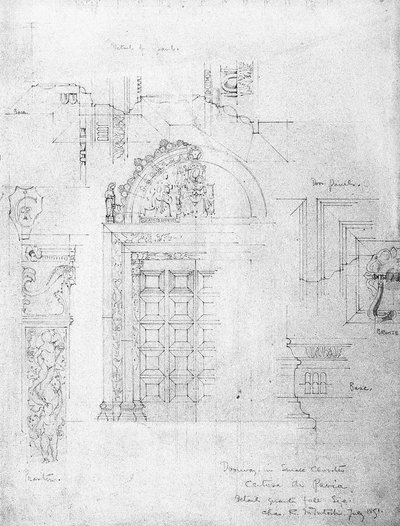Puerta en el pequeño claustro, Certosa di Pavia, 1891 de Charles Rennie Mackintosh