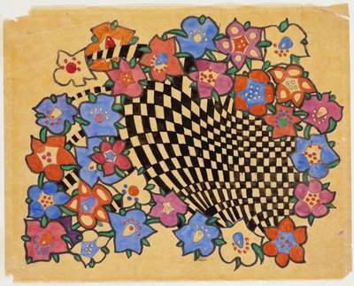 Diseño de tela floral y a cuadros, c.1916 de Charles Rennie Mackintosh