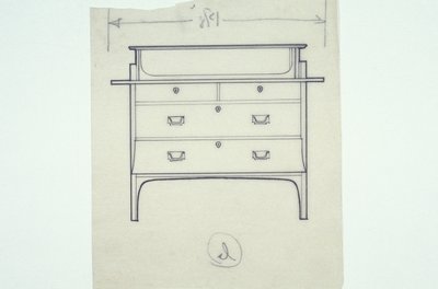 Dibujo lineal de mobiliario (un banco con paneles pintados), c.1910 de Charles Rennie Mackintosh