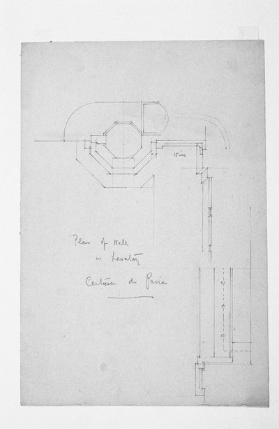 Plano del pozo en el lavabo, Certosa di Pavia, 1891 de Charles Rennie Mackintosh
