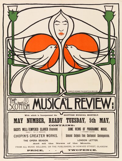 Scottish Musical Review (impresión planográfica, litografía, papel) de Charles Rennie Mackintosh