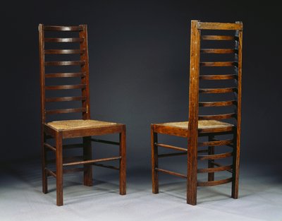 Dos sillas de respaldo de escalera, para las Salas de Té de Miss Cranston, Glasgow, c.1903 de Charles Rennie Mackintosh