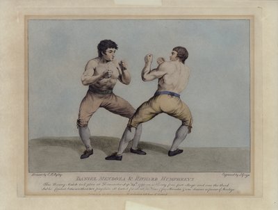 Los boxeadores ingleses Daniel Mendoza y Richard Humphreys en su combate de boxeo el 29 de septiembre de 1790 (grabado) de Charles Reuben (after) Ryley