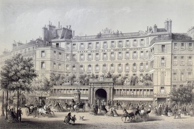 Boulevard Montmartre, Passage Jouffroy y Grand Hotel de la Terrasse Jouffroy, 1865 de Charles Riviere