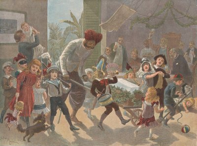 El tronco de Navidad en India — Trayendo el hielo, de The Graphic Christmas Number, diciembre 2, 1889 de Charles Roberts